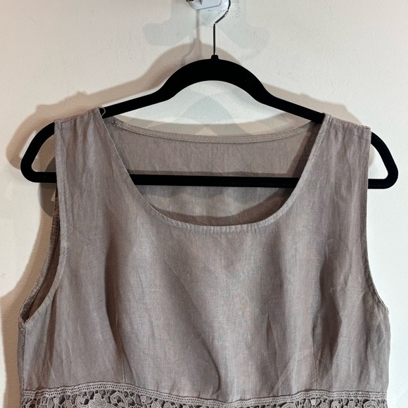 DRESS SZ XL 100% Linen Unlined Hem and Waist Lace Cool Beige Soft Knee Length - Picture 2 of 8